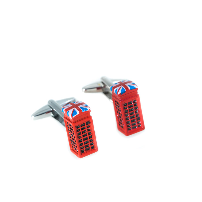 Occasion Gallery Red Color Rhodium Plated "UK Phone Box" with Enamel Finish Cufflinks. 0.35 L x 0.75 W x 1 H in.