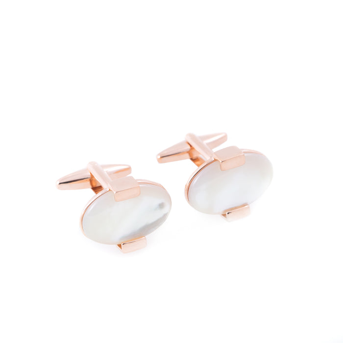 Occasion Gallery Gold Color "Rose Gold and Mother of Pearl" Oval Cufflinks. 0.85 L x 0.65 W x 1 H in.