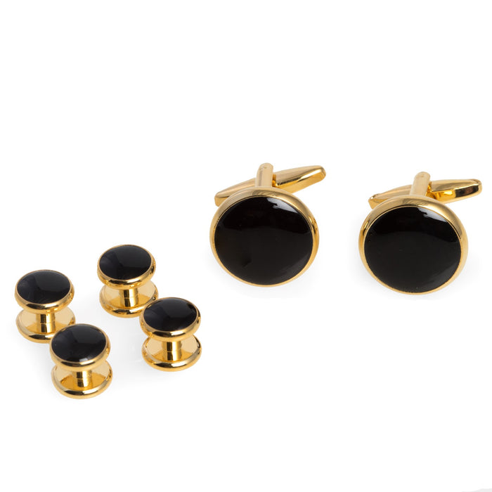 Occasion Gallery GOLD/BLACK Color Black Enameled, Gold Plated Cufflinks & Studs Set 1 L x 0.5 W x 1 H in.