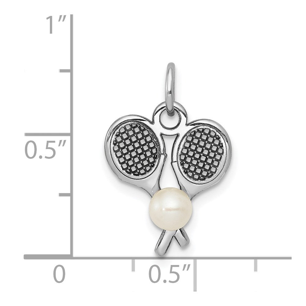 Million Charms 14K White Gold Themed Sports Tennis Racquets With Cultured Charm