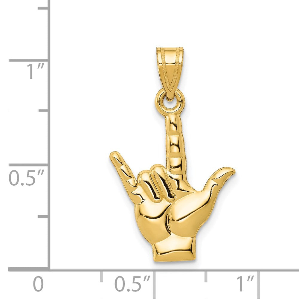 Million Charms 14K Yellow Gold Themed Polished I Love You Hand/Sign Language Charm