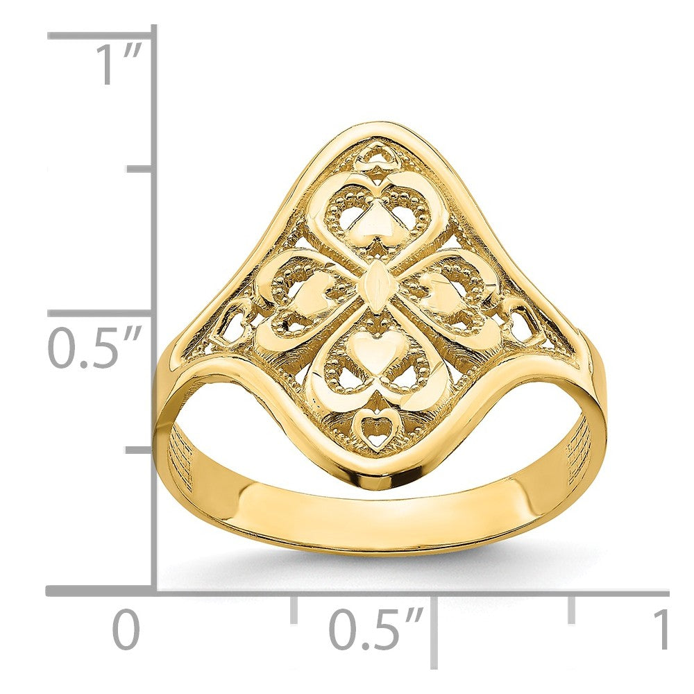 14k Yellow Gold Diamond-cut Filigree Ring, Size: 6
