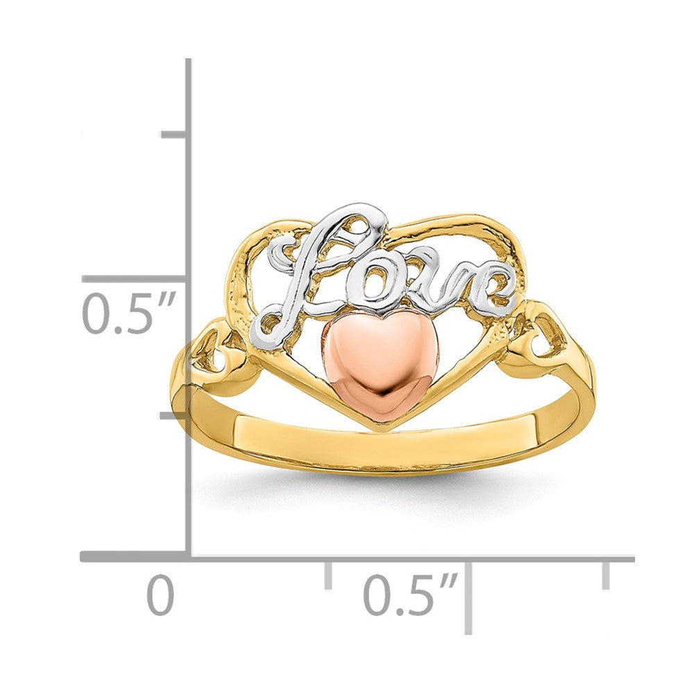14k Yellow & Rose Gold with Rhodium Love Heart Ring, Size: 6