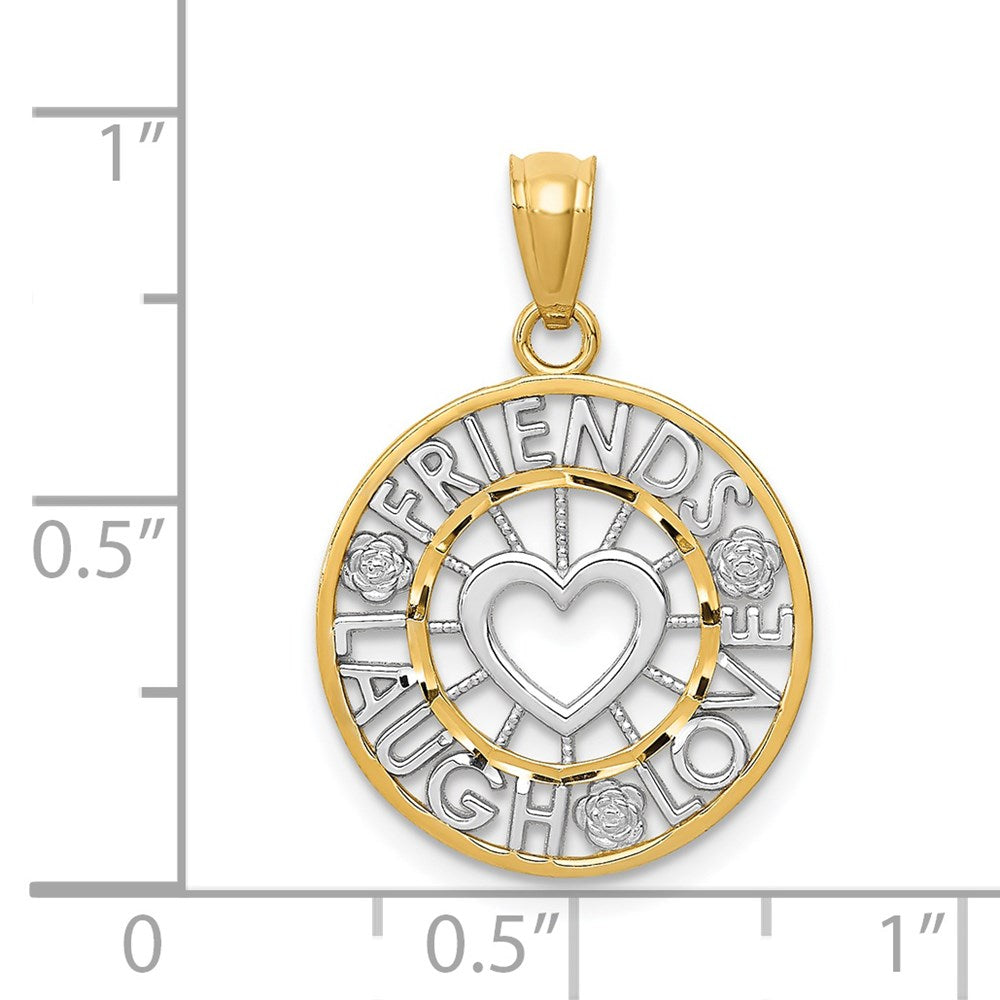 Million Charms 14K Yellow Gold Themed With Rhodium-plated Friends, Laugh, Love Circle Pendant