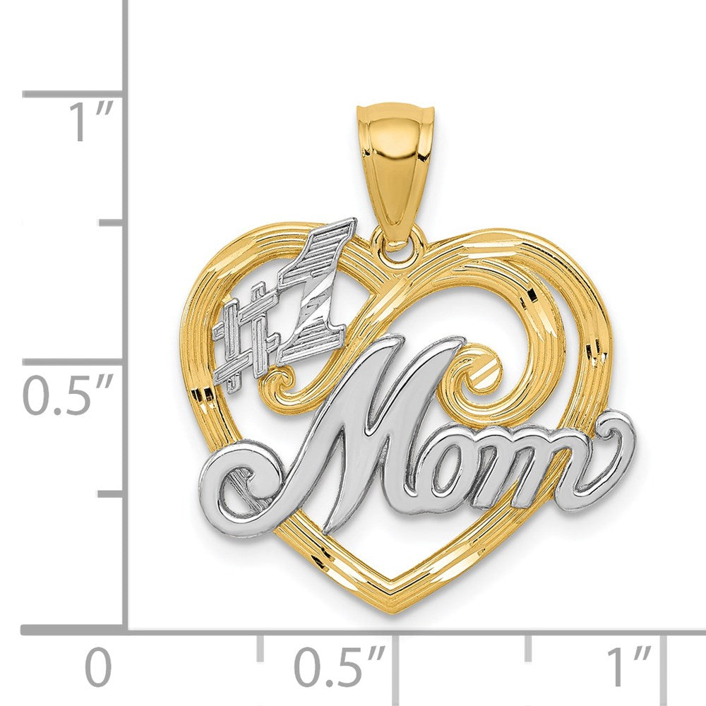 Million Charms 14K Yellow Gold Themed With Rhodium-plated #1 Mom Heart Pendant