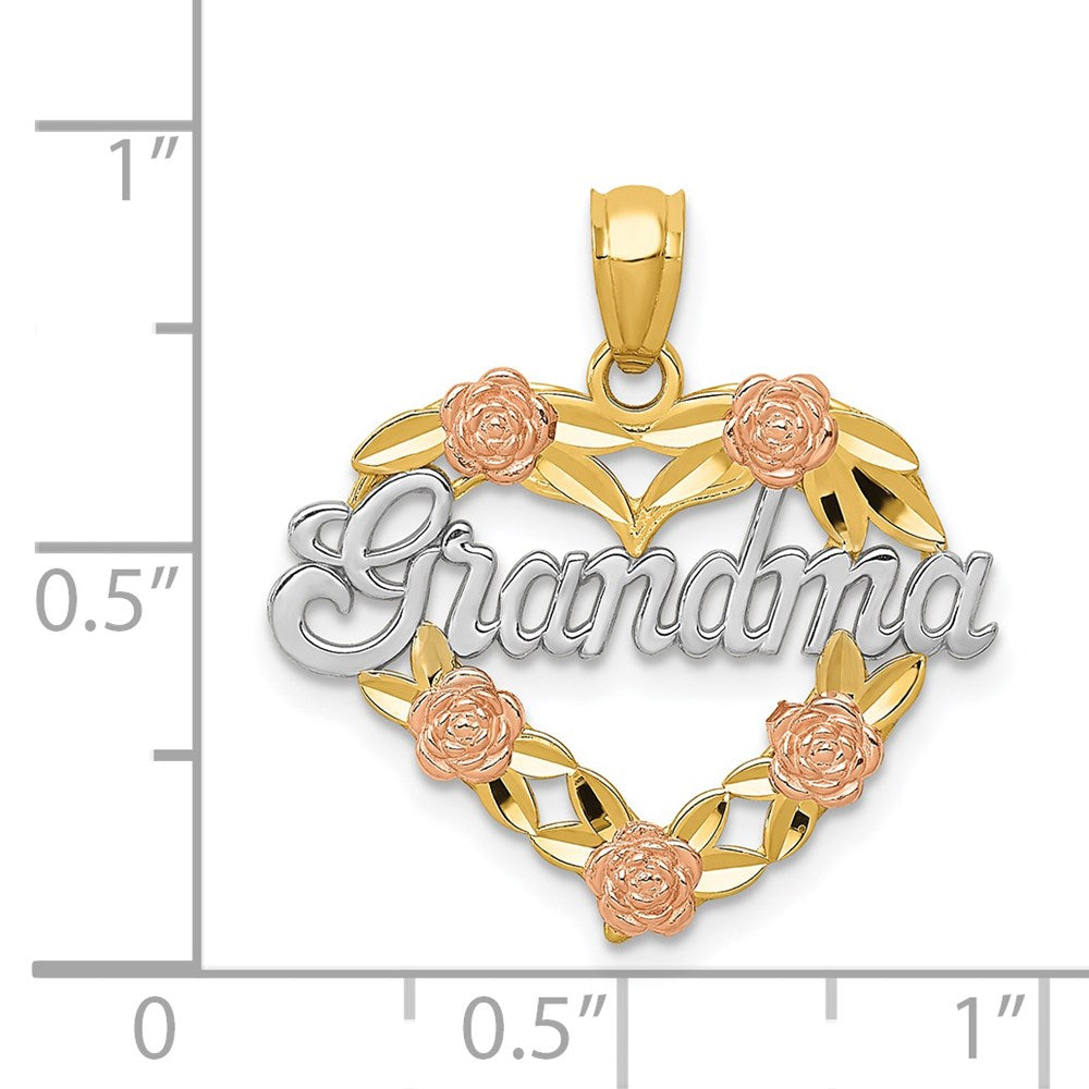 Million Charms 14K Two-Tone, Rhodium-plated Grandma Heart Pendant