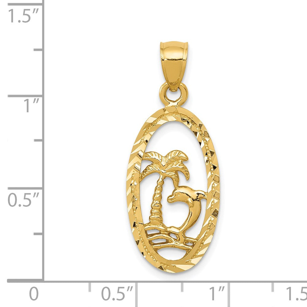 Million Charms 14K Yellow Gold Themed Dolphin, Palm Tree Pendant