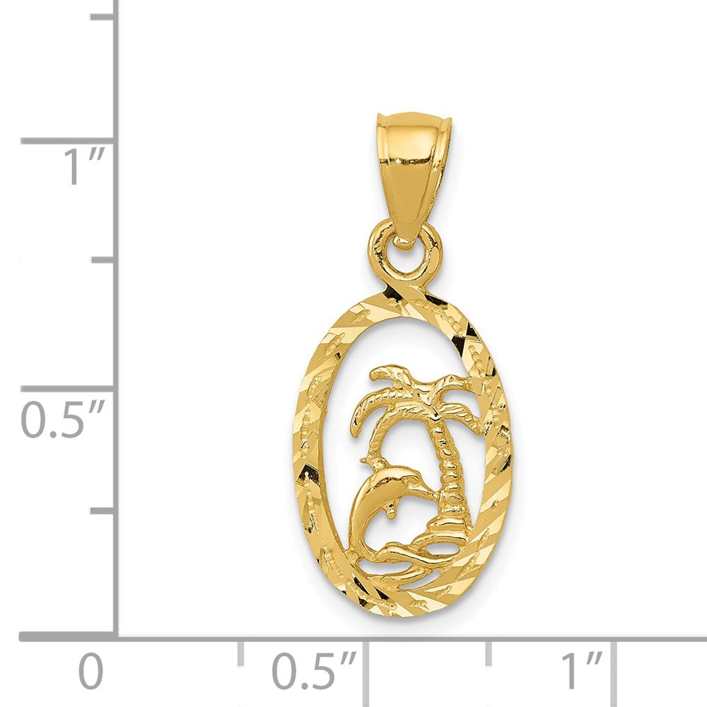 Million Charms 14K Yellow Gold Themed Dolphin, Palm Tree Pendant