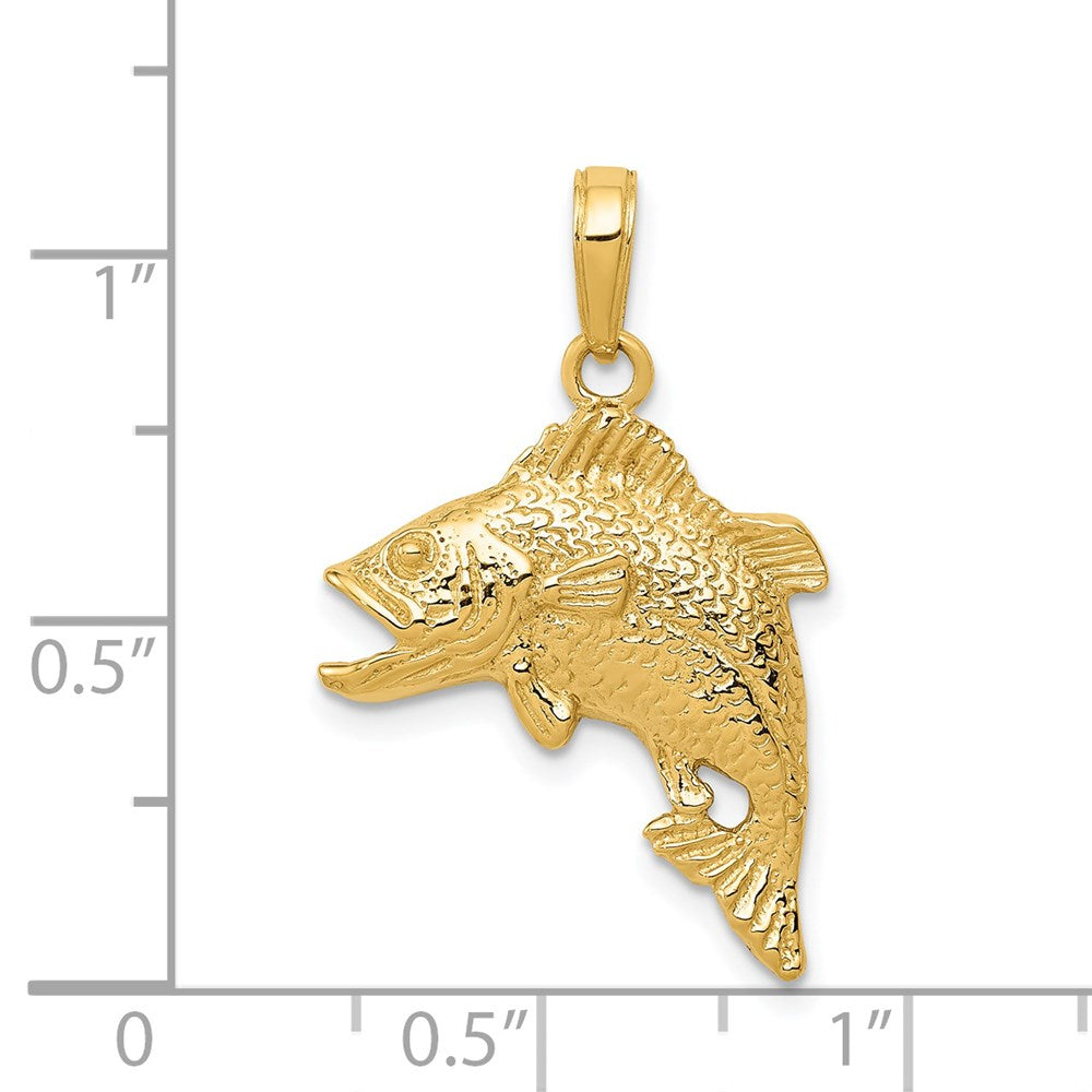 Million Charms 14K Yellow Gold Themed Jumping Bass Fish Pendant