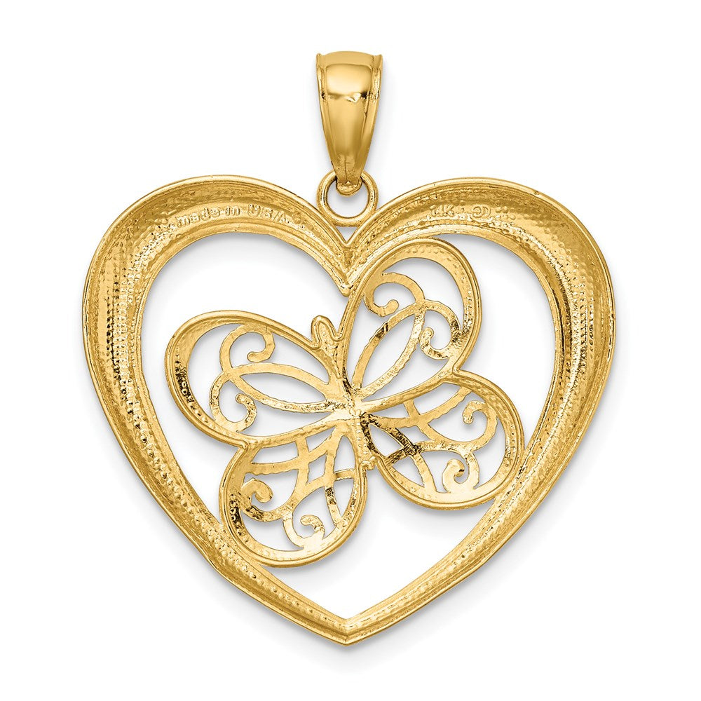 Million Charms 14K Yellow Gold Themed, Rhodium-plated Butterfly In Heart Charm