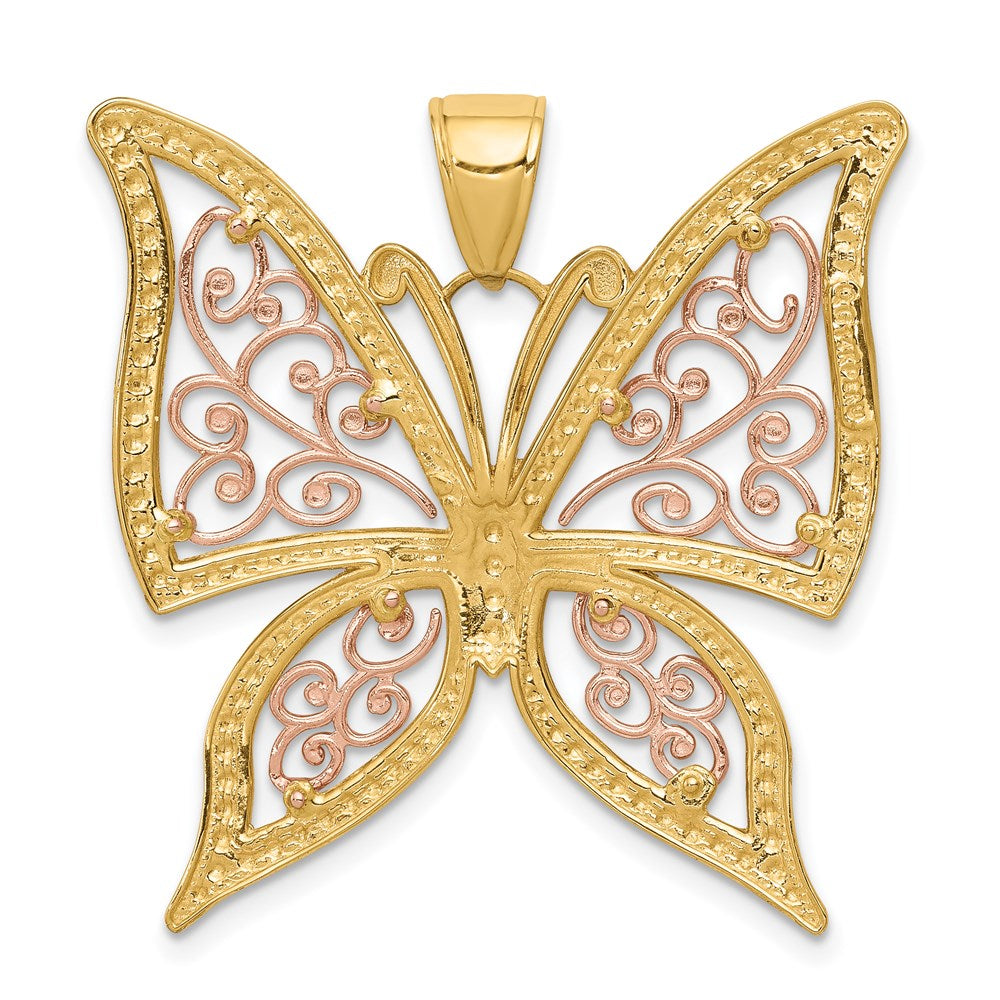 Million Charms 14K Yellow & Rose Gold Themed With Rhodium-plated Diamond-Cut Butterfly Pendant