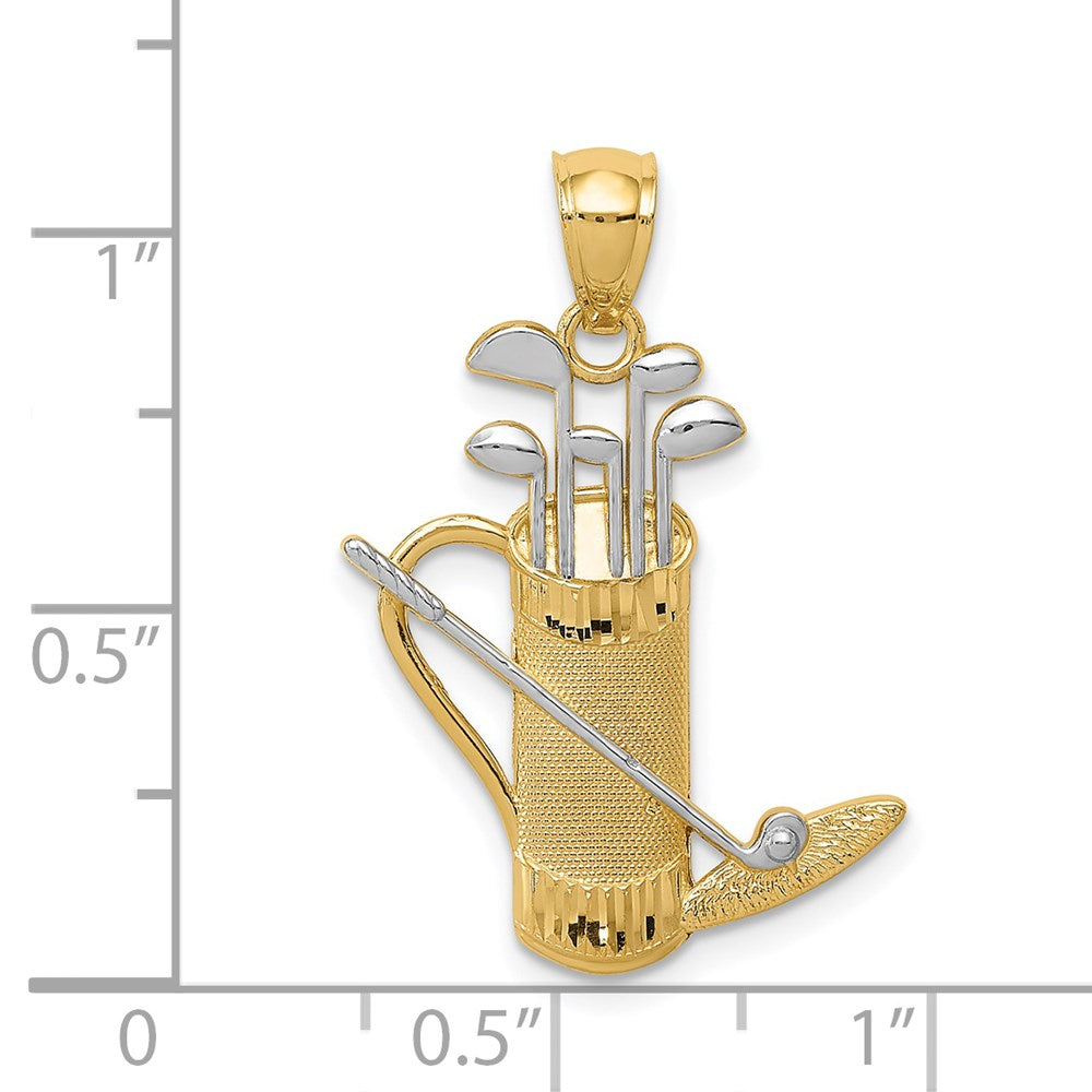 Million Charms 14K Yellow Gold Themed With Rhodium-plated Sports Golf Bag Pendant