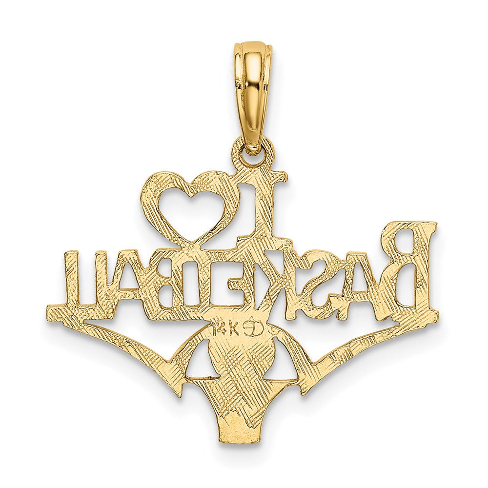 Million Charms 14K Yellow Gold Themed I Heart Sports Basketball With Ball & Net Charm