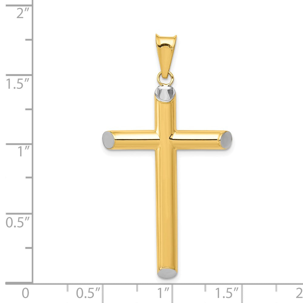 Million Charms 14K With Rhodium-plated 3-D Hollow Relgious Cross Pendant