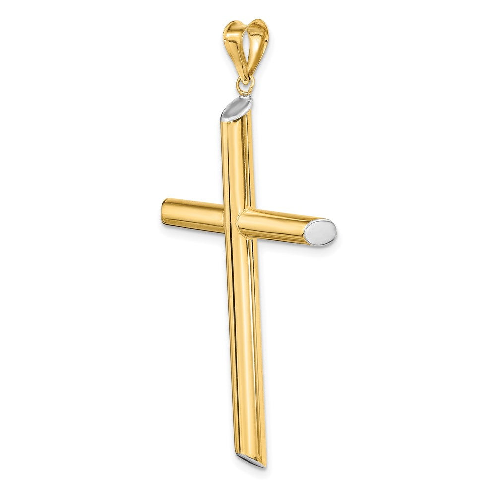 Million Charms 14K With Rhodium-plated 3-D Hollow Relgious Cross Pendant
