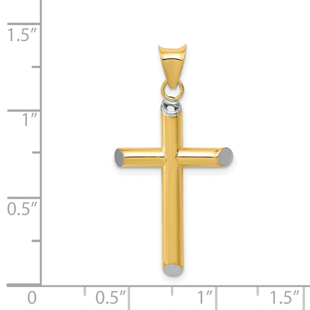 Million Charms 14K With Rhodium-plated 3-D Hollow Relgious Cross Pendant