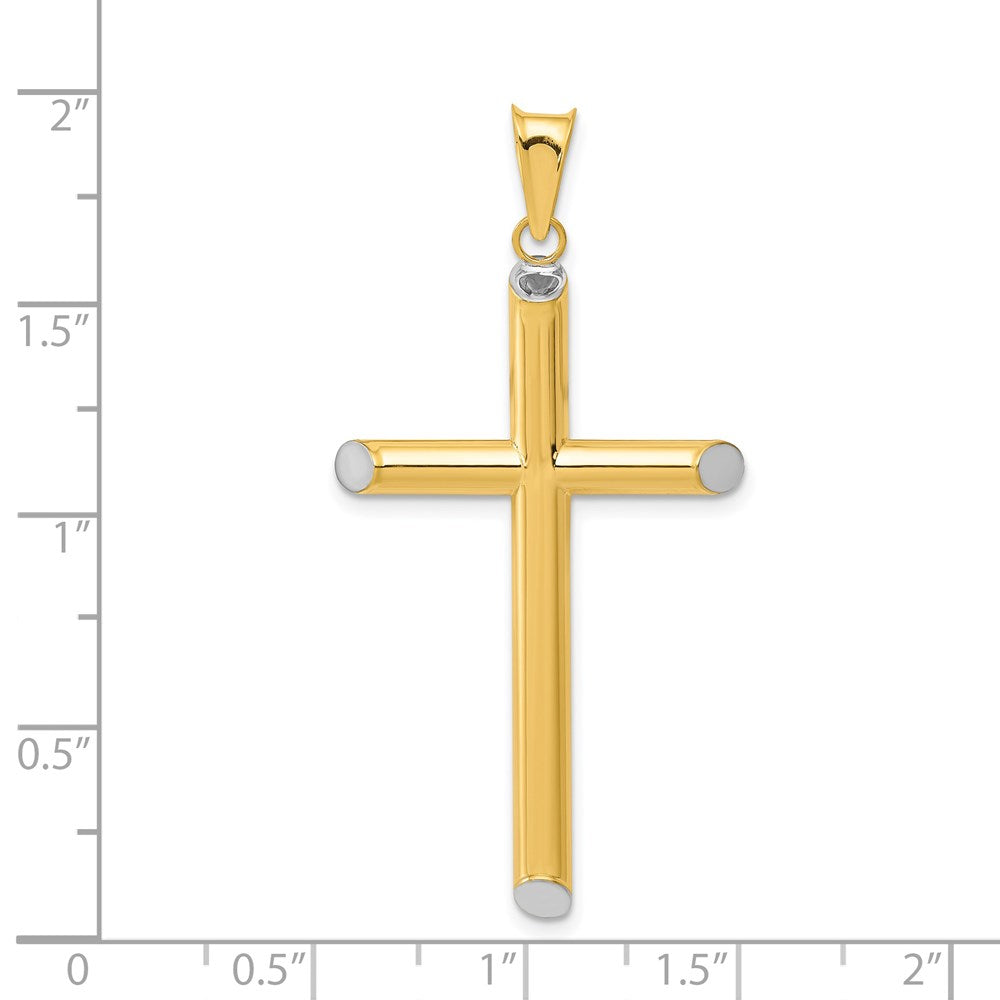 Million Charms 14K With Rhodium-plated 3-D Hollow Relgious Cross Pendant