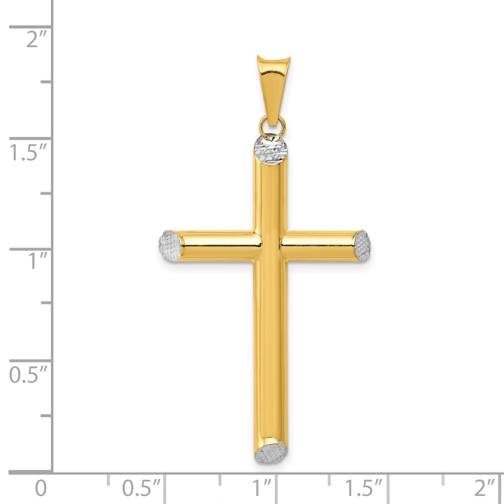Million Charms 14K With Rhodium-plated 3-D Hollow Relgious Cross Pendant