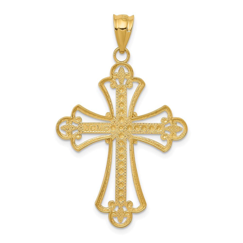 Million Charms 14K Yellow Gold Themed With Rhodium-plated Budded Relgious Cross Pendant