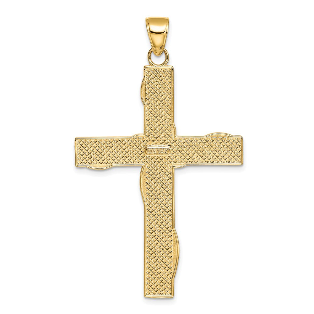 Million Charms 14K Yellow Gold Themed, Rhodium-plated Latin Relgious Cross Pendant