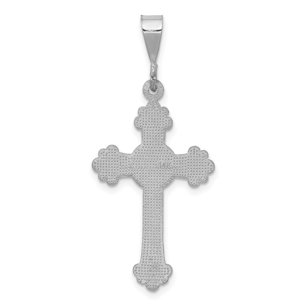 Million Charms 14K White Gold Themed Budded Relgious Cross Pendant