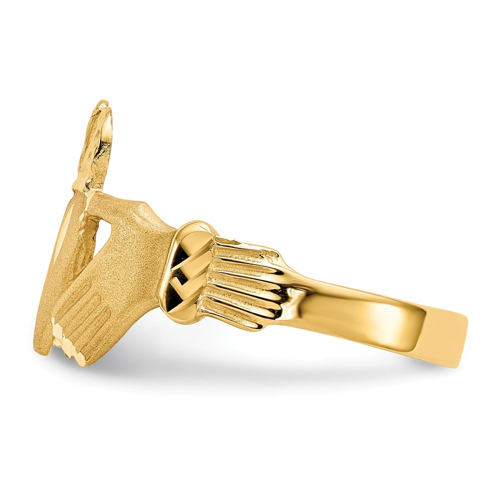 14k Yellow Gold Diamond-cut Claddagh Men's Ring, Size: 10