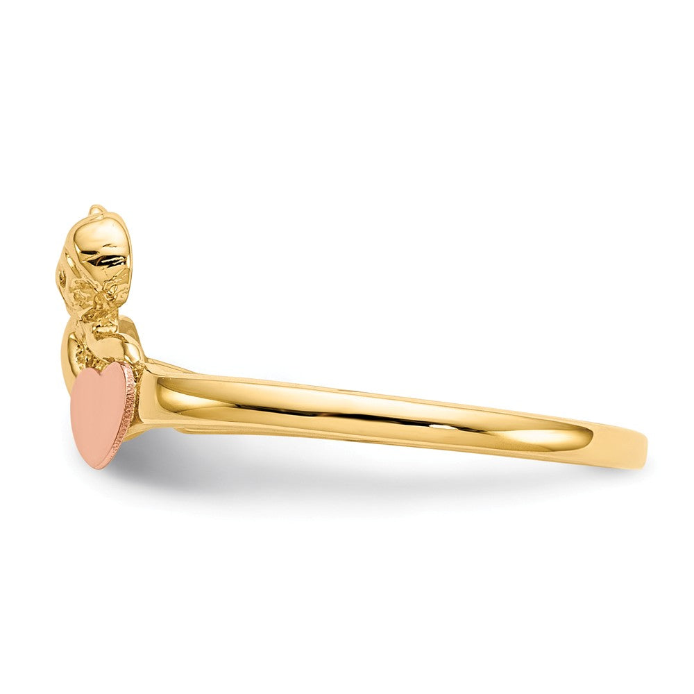 Anillo de ángel y corazón satinado en oro de dos tonos de 14K, talla: 6