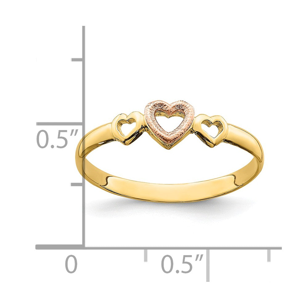 Anillo de corazones en oro rosa y amarillo de 14k, Talla: 6