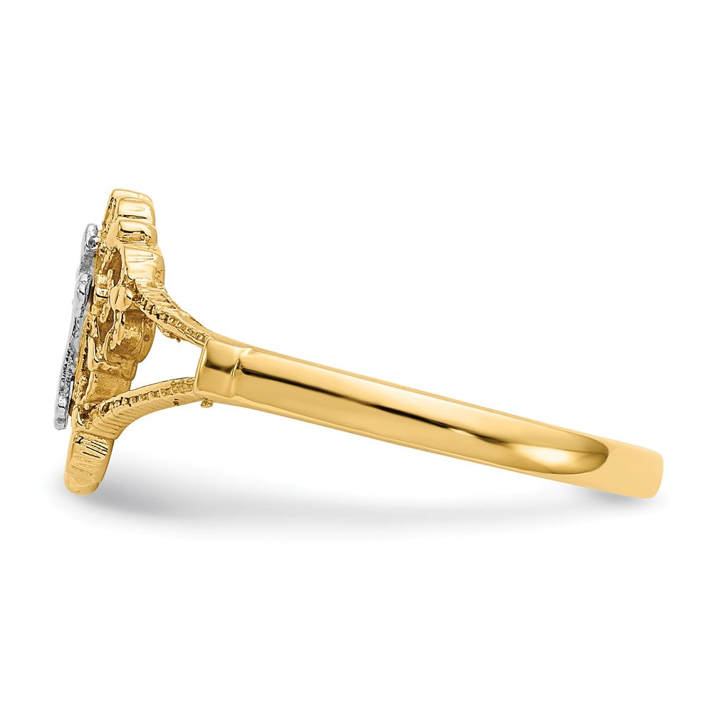 Anillo de cruz con corte de diamante en oro de dos tonos de 14K, talla: 6.5