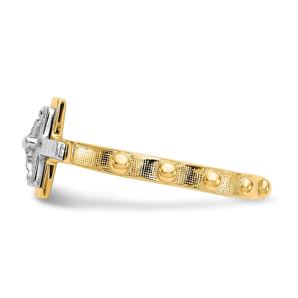 Anillo de rosario con crucifijo en oro bicolor de 14 quilates, talla: 7