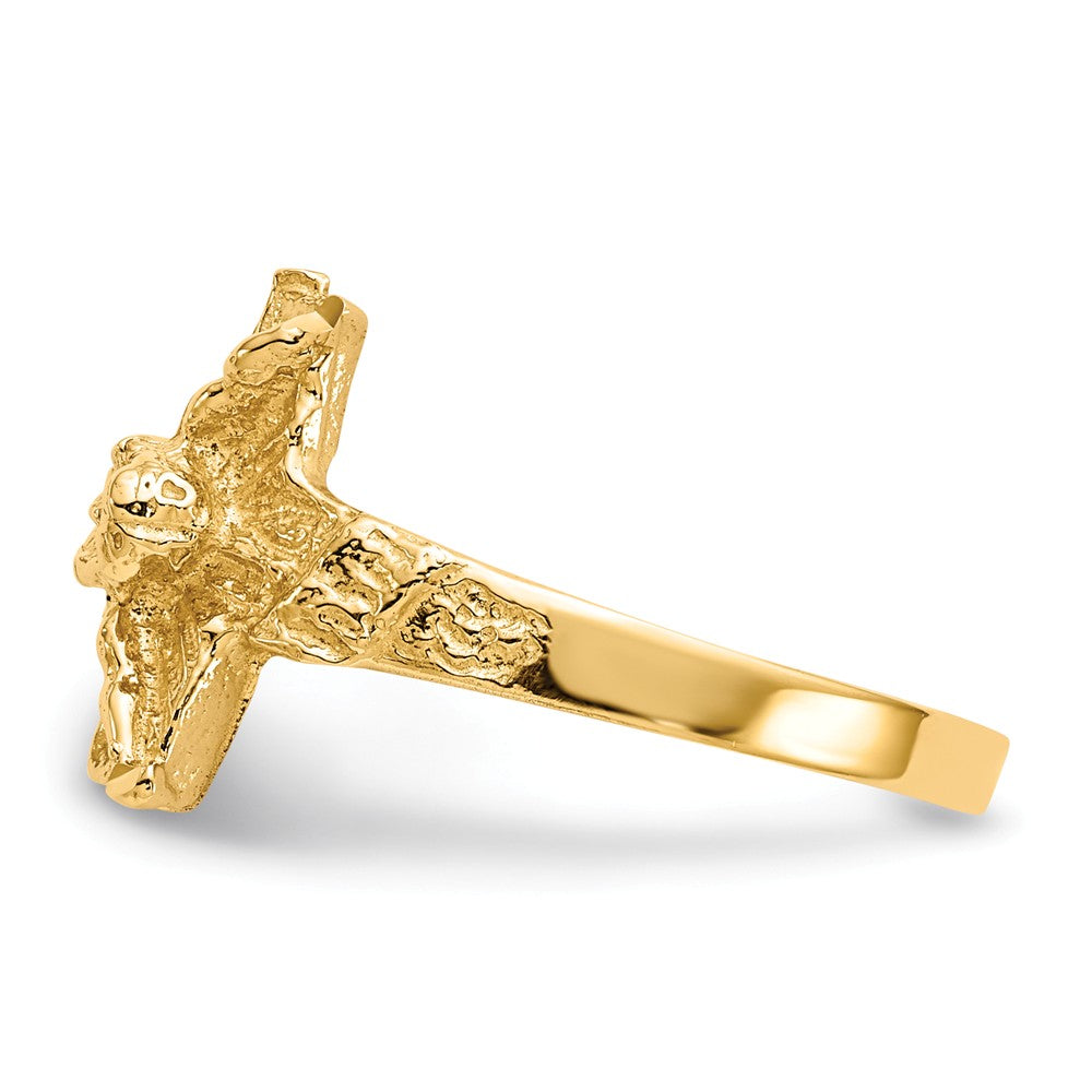 Anillo de crucifijo en oro amarillo de 14k con corte de diamante, talla: 7