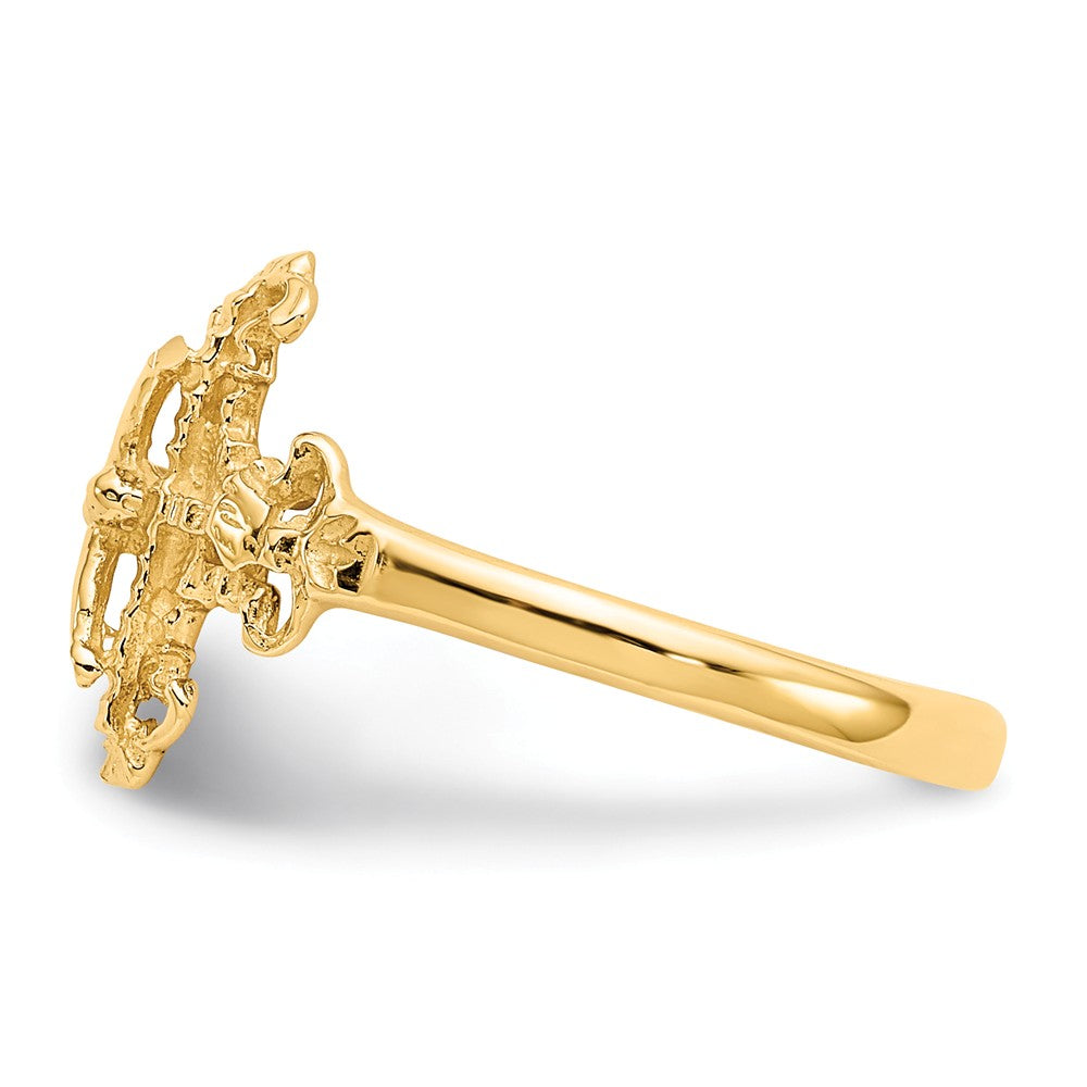 Anillo de crucifijo con corte de diamante en oro amarillo de 14k, Talla: 6