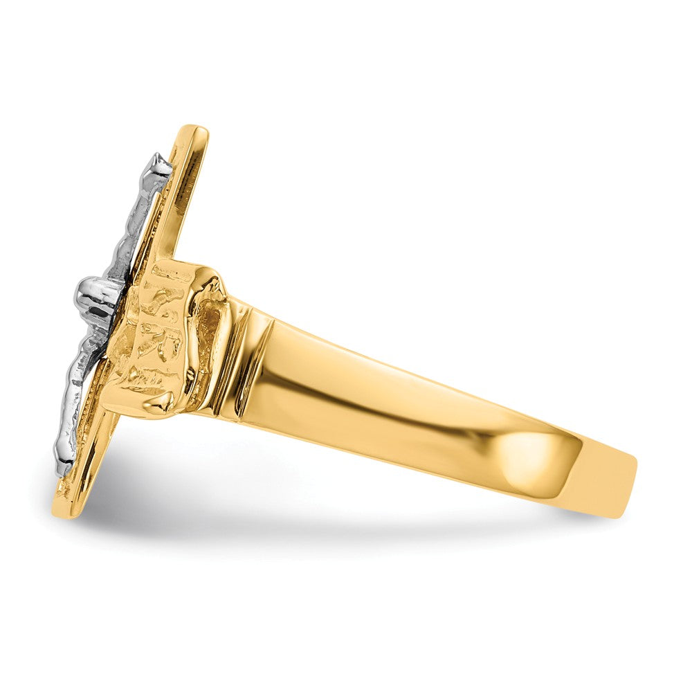 14K Two-Tone Gold Crucifix Men's Ring, Size: 10