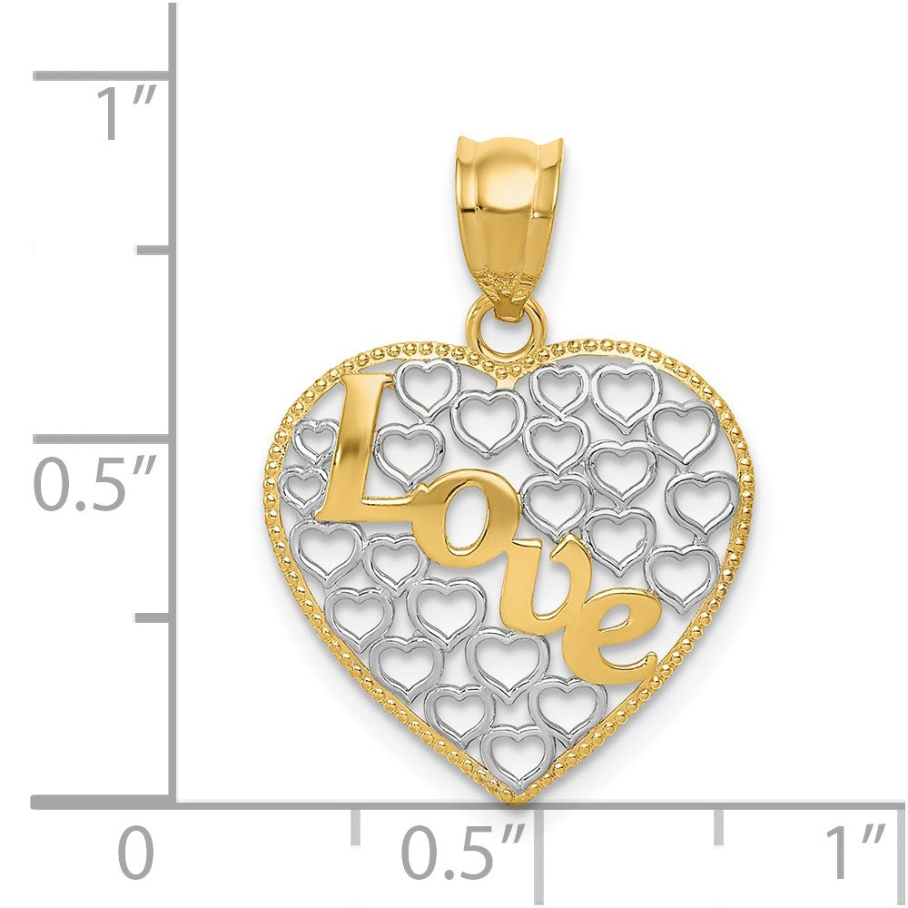 Million Charms 14K Yellow Gold Themed With Rhodium-Plated Diamond-Cut Love Heart Pendant