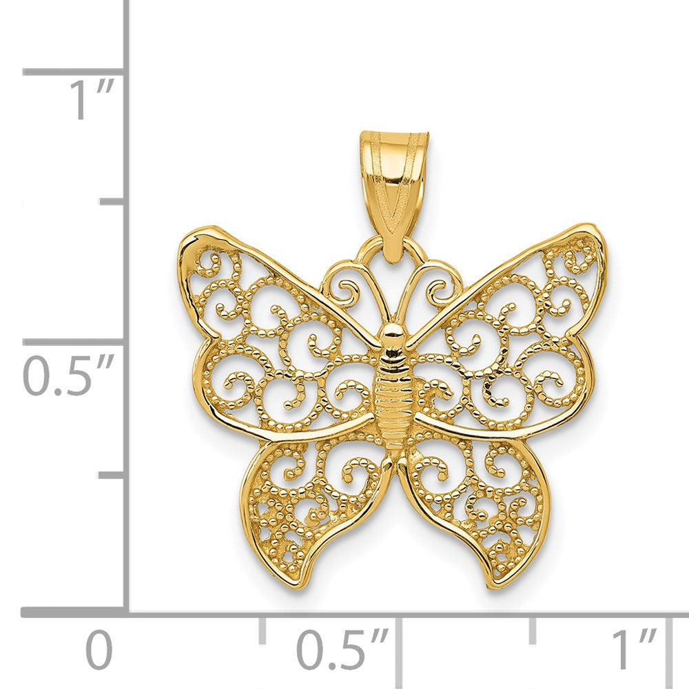 Million Charms 14K Yellow Gold Themed Filigree Butterfly Pendant