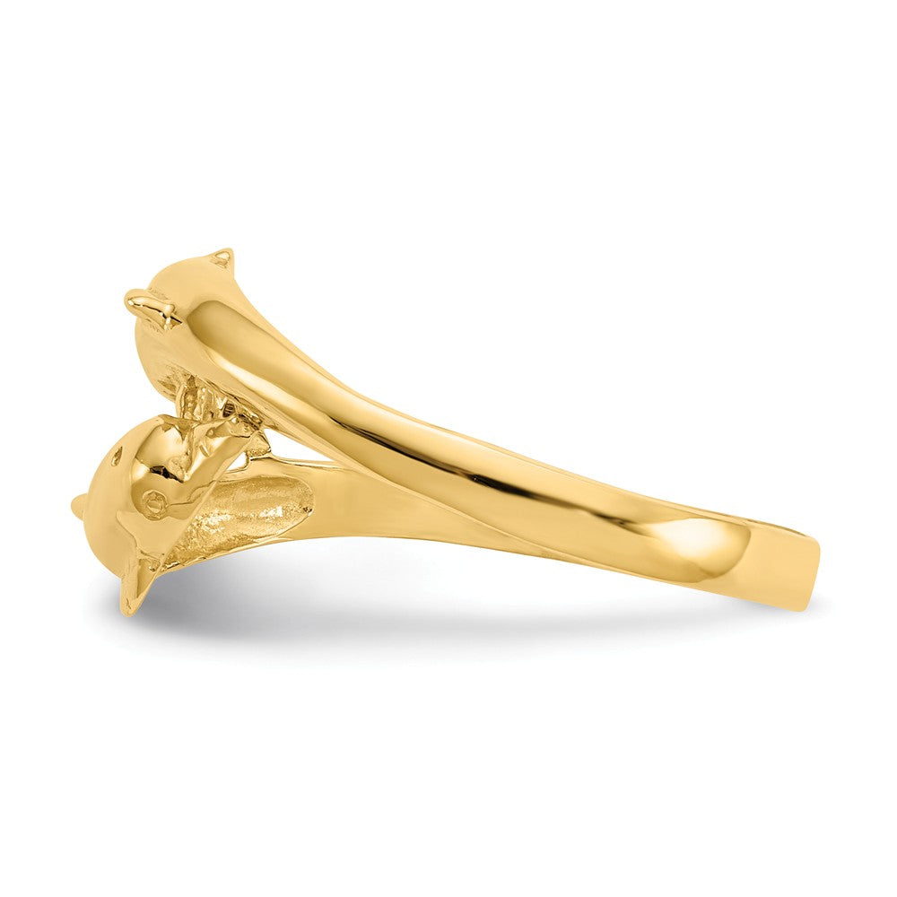 Anillo de dos delfines en oro amarillo de 14k, talla: 6.5