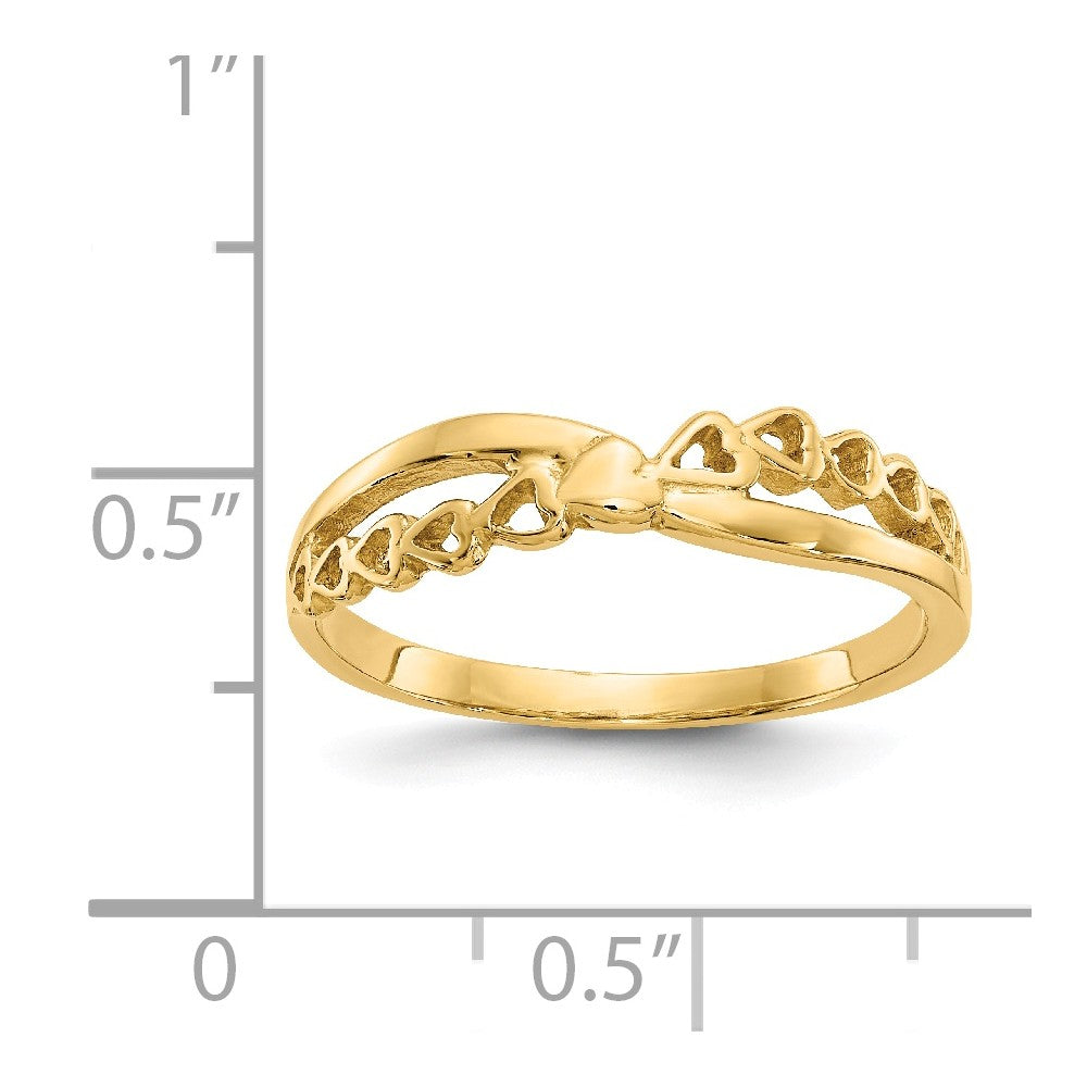 14k Yellow Gold Polished Criss Cross Pattern Hearts Ring, Size: 7