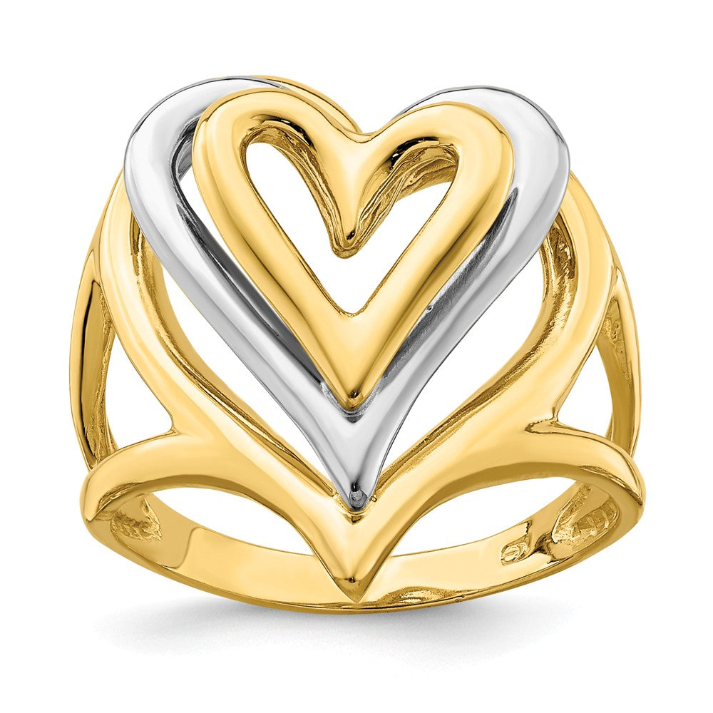 14K Two-Tone Gold Triple Stacked Heart Ring, Size: 7