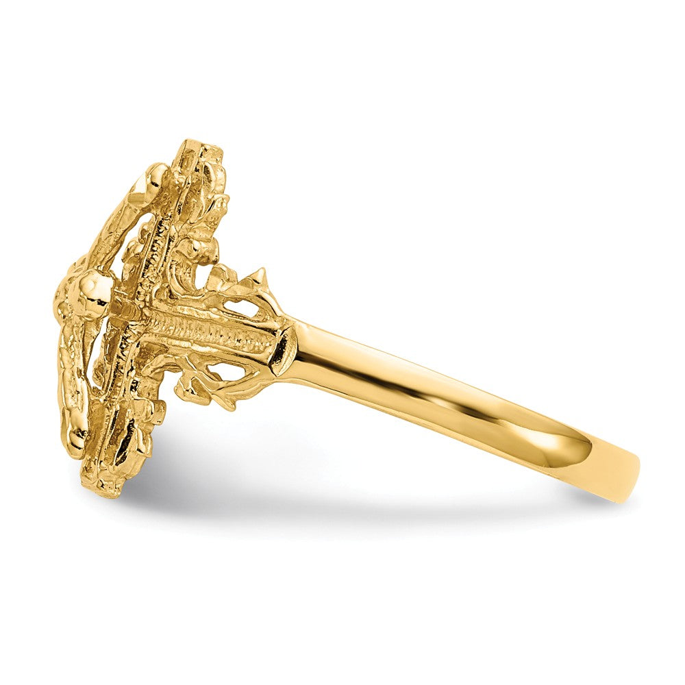 14k Yellow Gold Diamond-cut Crucifix Ring, Size: 6.5