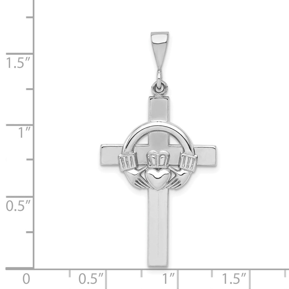 Million Charms 14K White Gold Themed Claddagh Relgious Cross Pendant