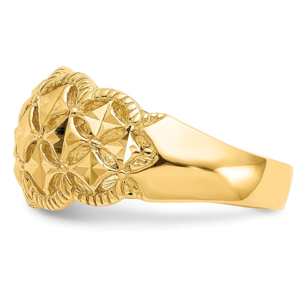 14k Yellow Gold Diamond-cut Scalloped Edge Pattern Dome Ring, Size: 7