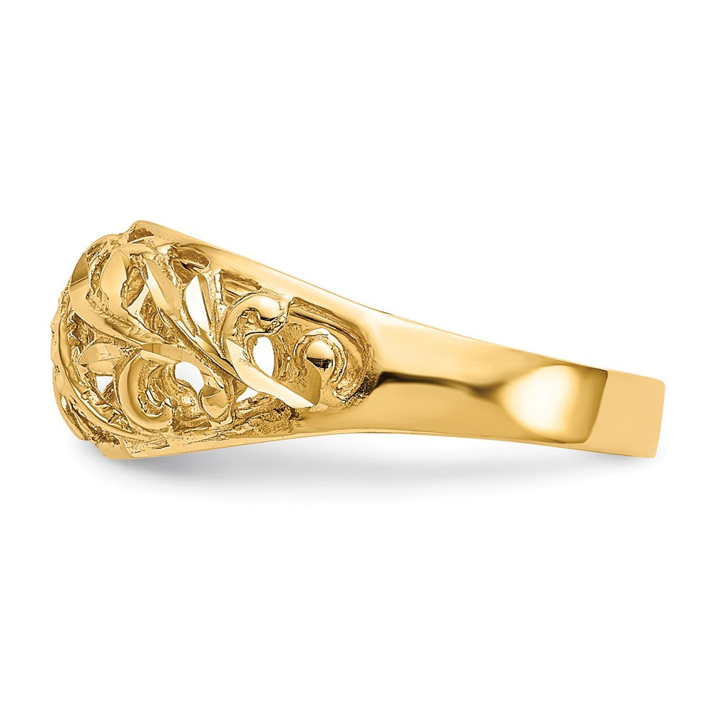 14k Yellow Gold Paisley Diamond-cut Design Dome Ring, Size: 7