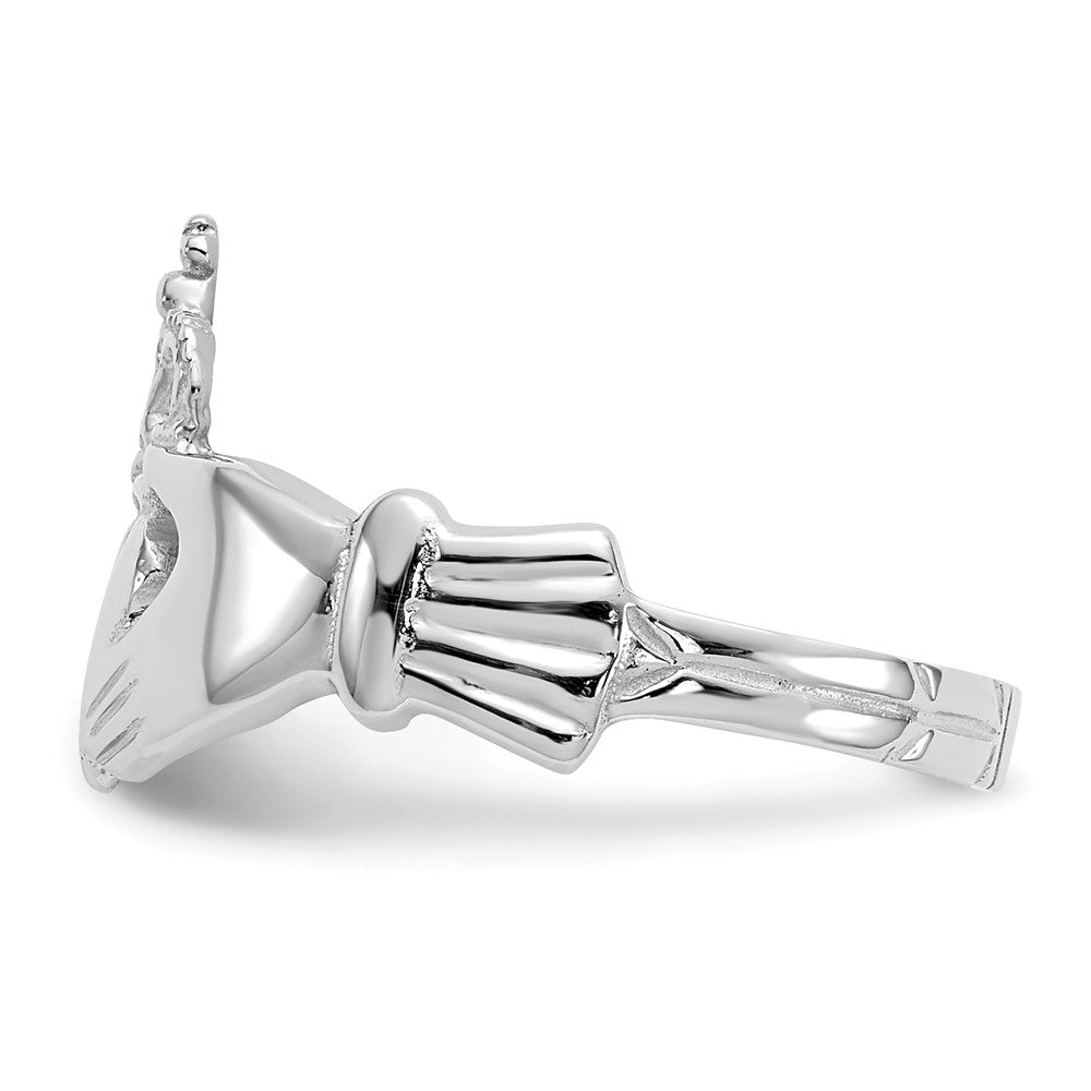 14k White Gold Polished Claddagh Ring, Size: 7