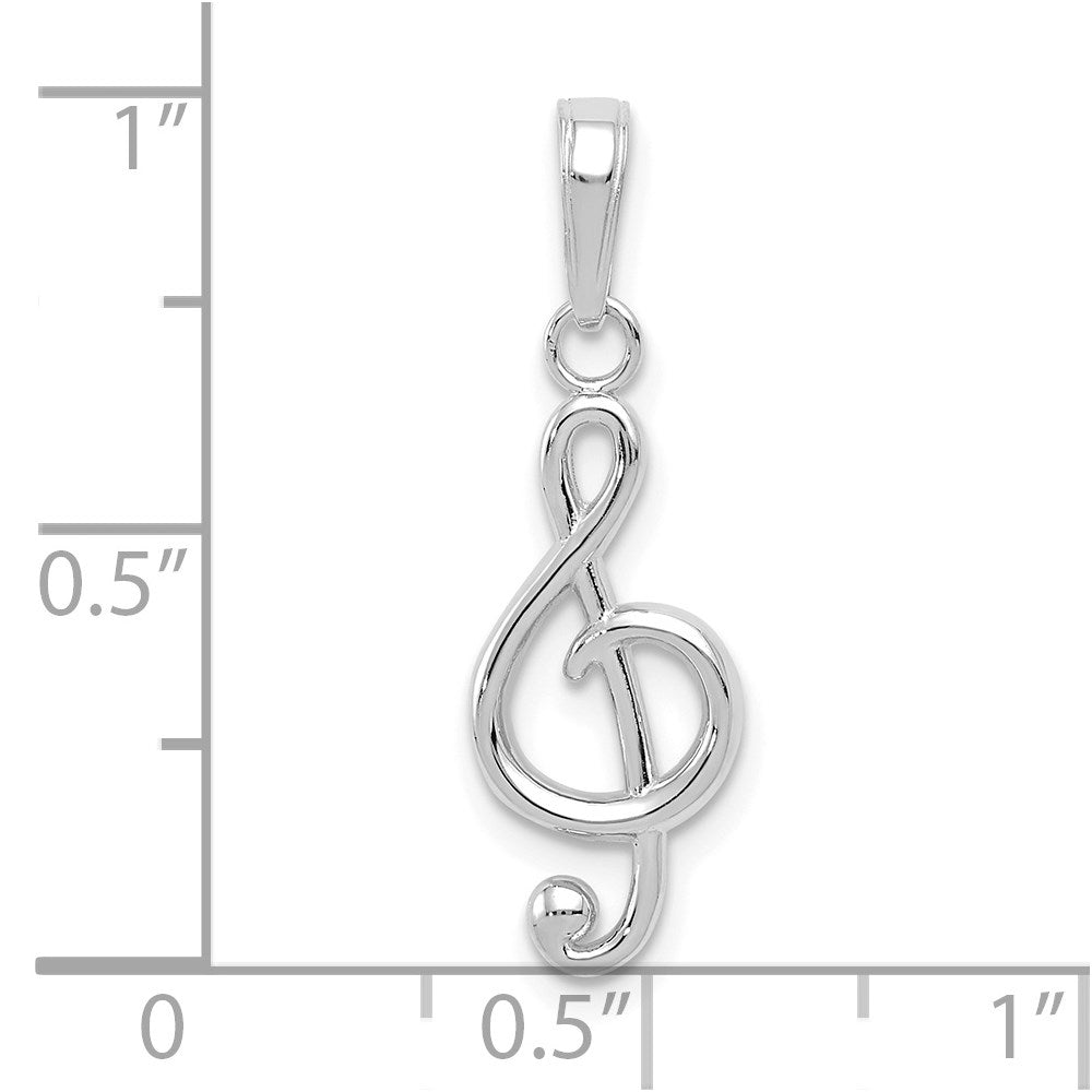 Million Charms 14K White Gold Themed Polished Open-Backed Treble Clef Pendant