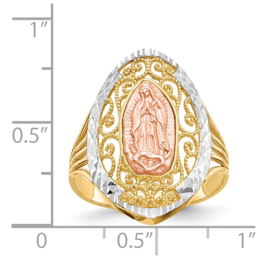 14k Yellow & Rose Gold with Rhodium Filigree Guadalupe Ring, Size: 8