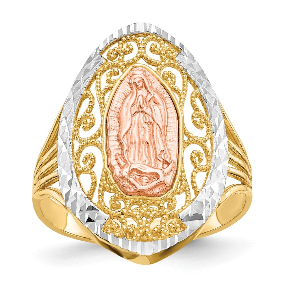 14k Yellow & Rose Gold with Rhodium Filigree Guadalupe Ring, Size: 8