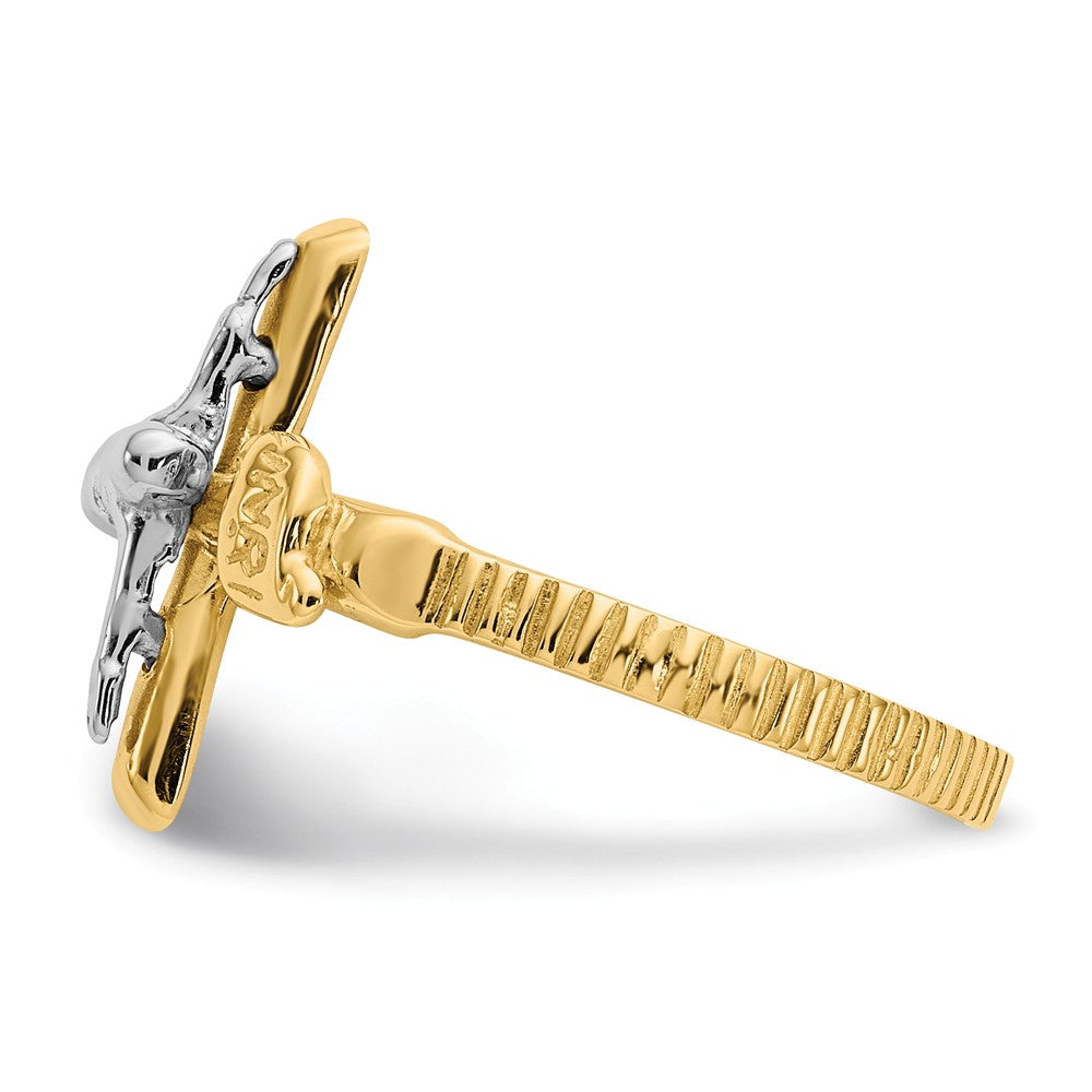 14k Two-Tone Gold Polished INRI Crucifix Ring, Size: 6.75