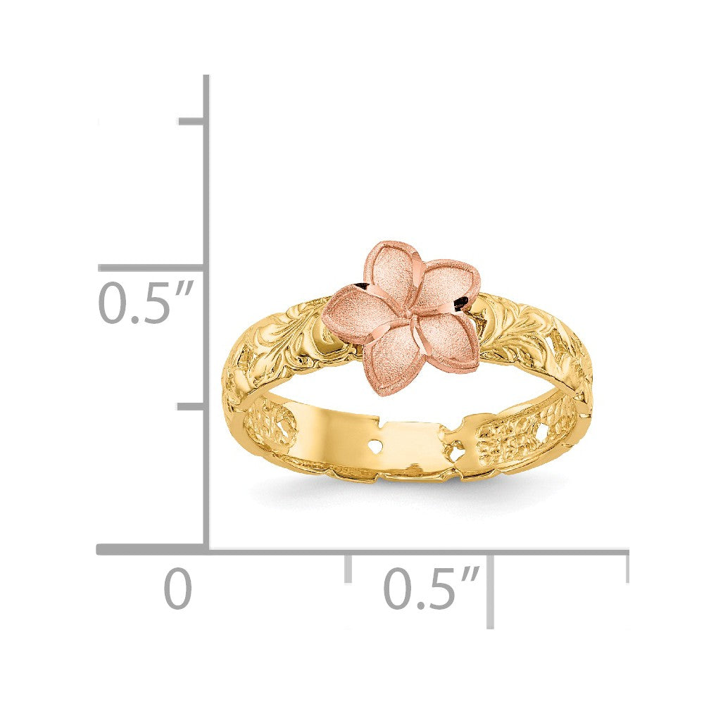 14K Two Tone Plumeria Baby Ring, Size: 3