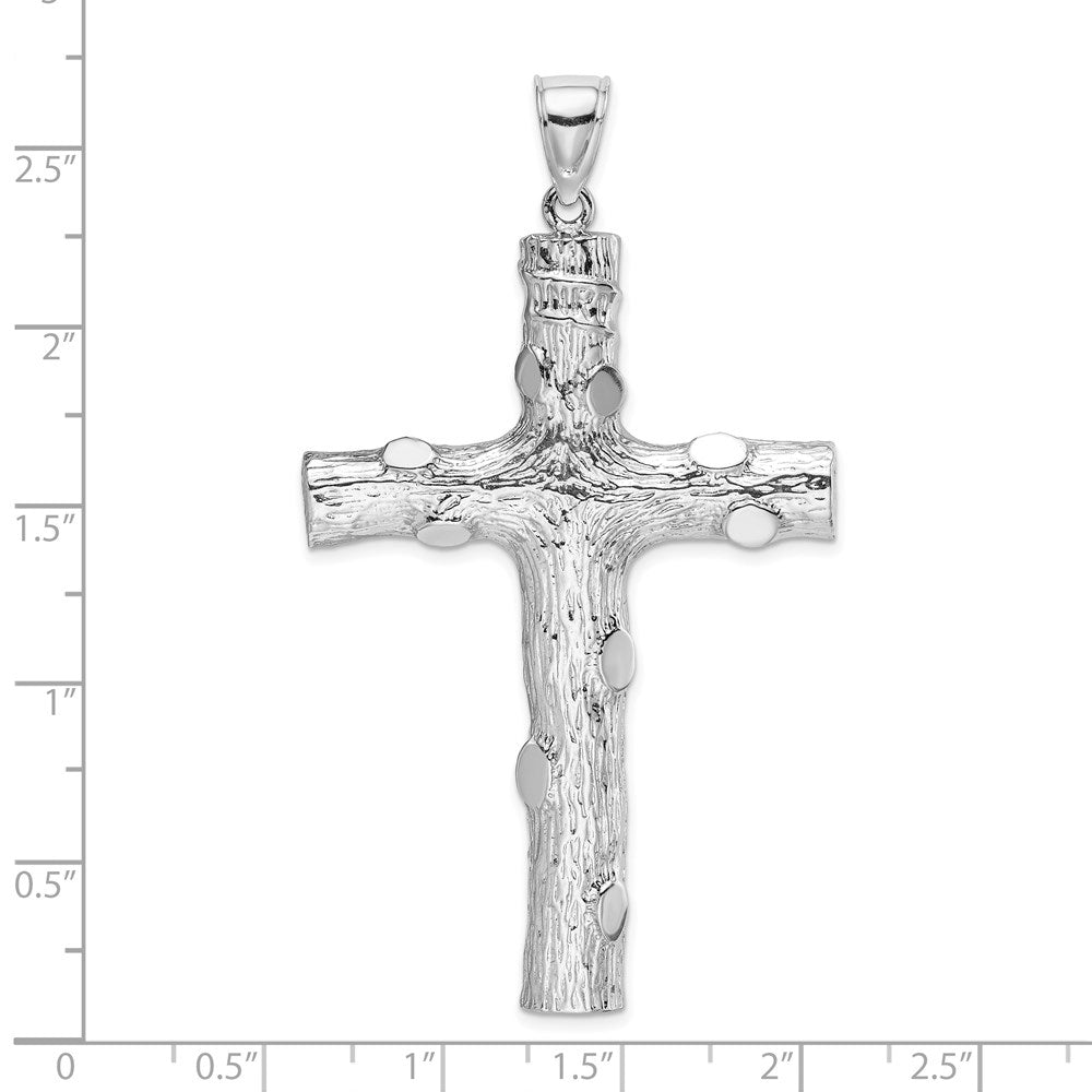 Million Charms 14K White Gold Themed 2-D & Polished Large Nugget Relgious Cross Charm