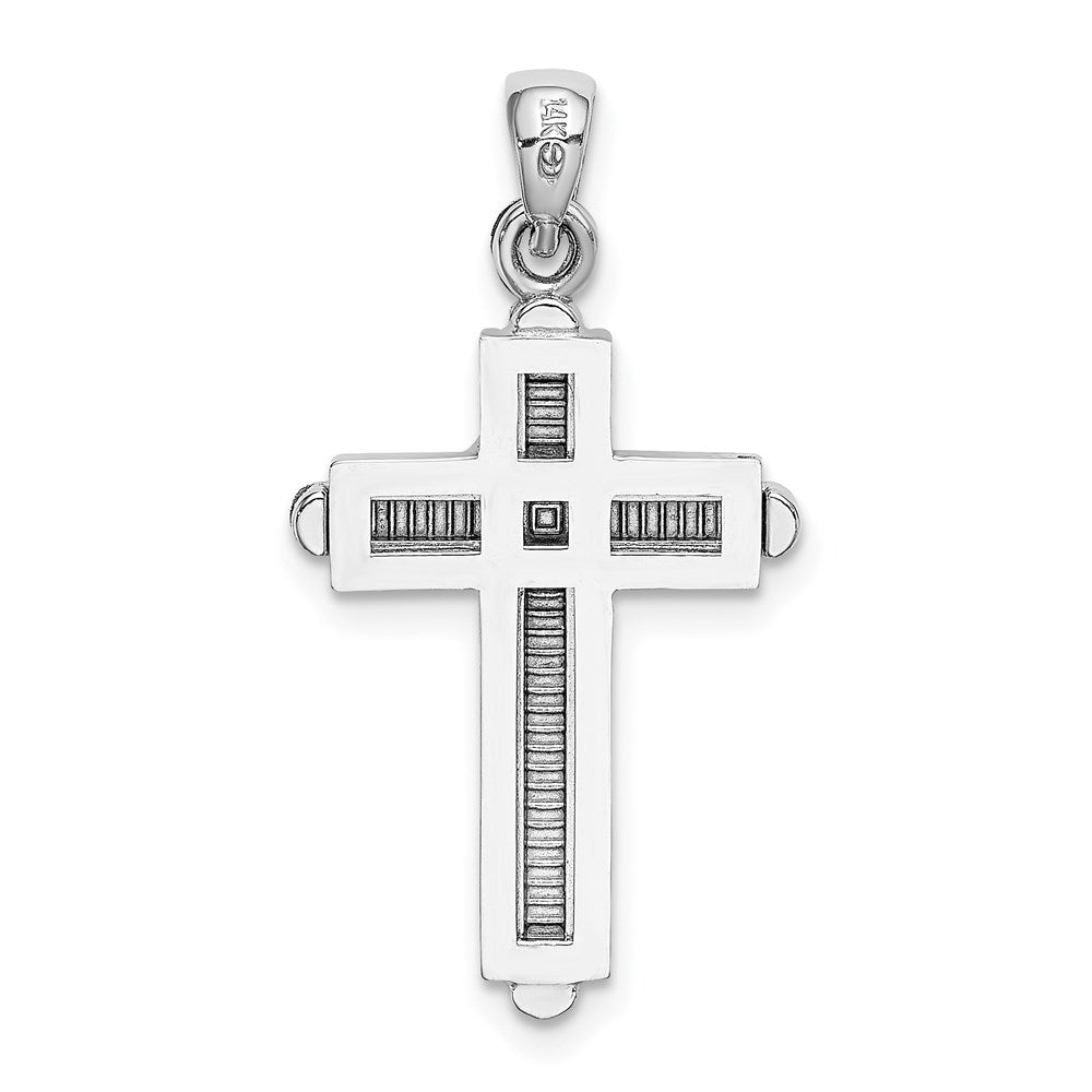 Million Charms 14K White Gold Themed 2-D Beveled Stick Relgious Cross Charm